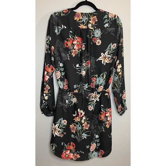 Fleur Bleue Floral Black Sinched Waist Dress Size 0 Mini Length with Butttons - Picture 9 of 9